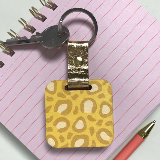 Yellow Leopard Print Keyring and Pocket Mirror