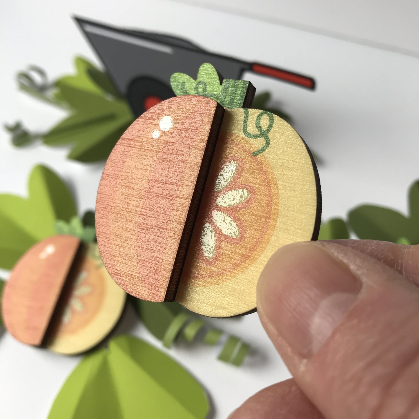 Wooden Pumpkin Brooch - Colourful Autumn Accessory