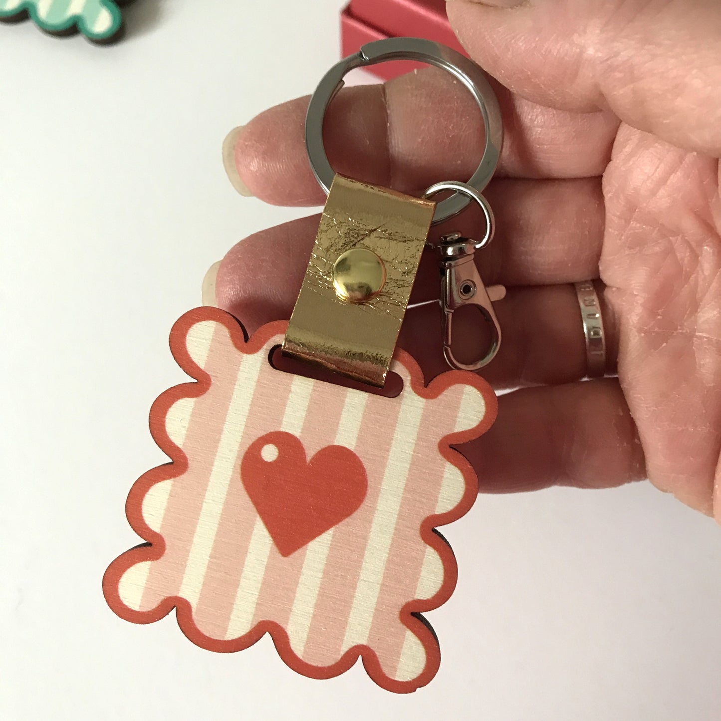 Limited Edition - Custom Red Wavy Frame Wooden Keyring or Bag Charm