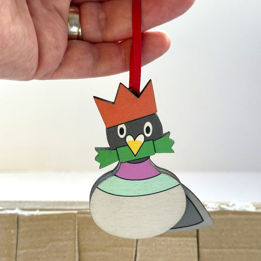 Festive Pigeon with Hat and Cracker - Tree Decoration