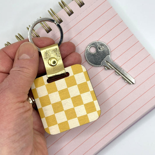 Mustard Yellow & Cream Checked Keyring