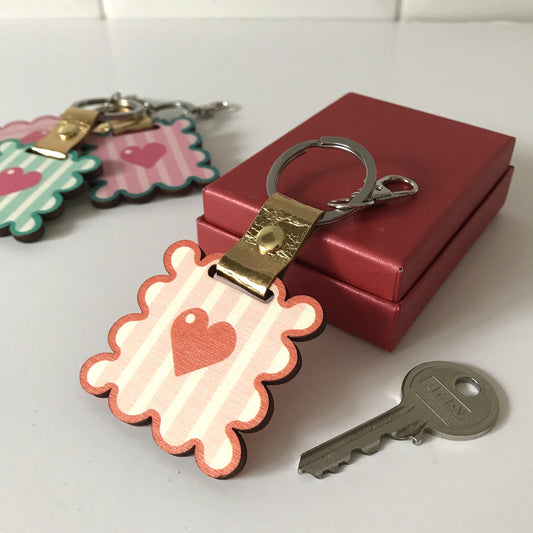 Limited Edition - Custom Red Wavy Frame Wooden Keyring or Bag Charm